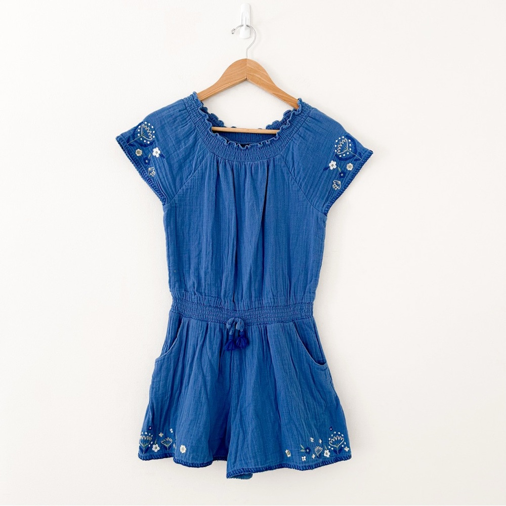 Boden Kids Blue Embroidered Romper